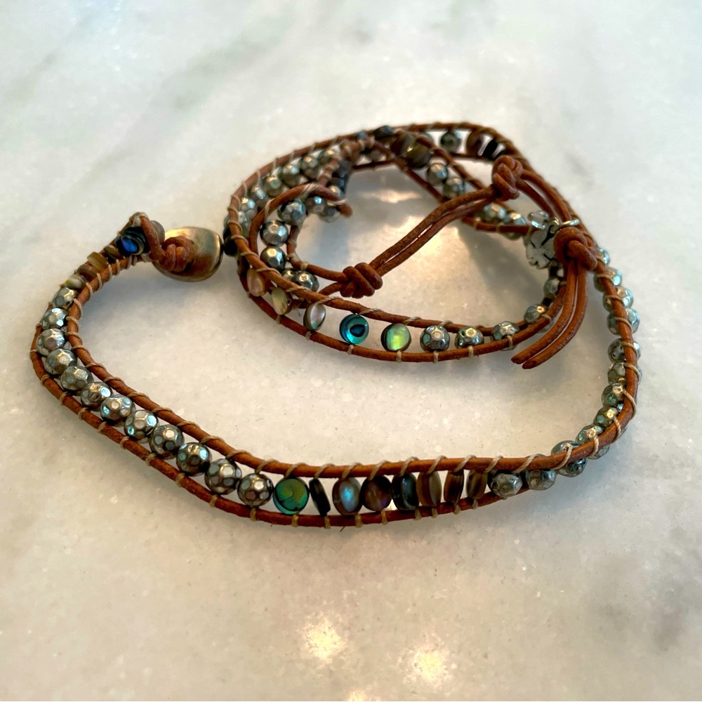 Leather beaded wrap bracelet